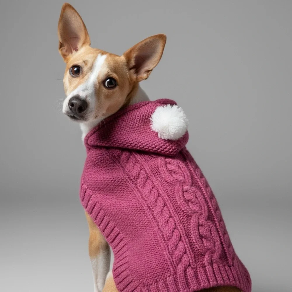 Cozy Cable Knit Dog Sweater in Plum